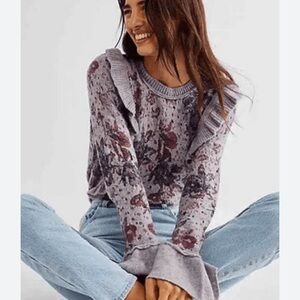 Free People Love Fool Floral Paisley Sweater gray purple S
